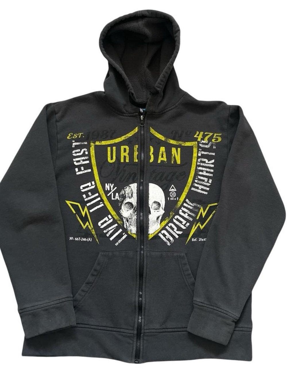 Men's Black Zip-Up Hoodie with Yellow Urban Shield Graphic